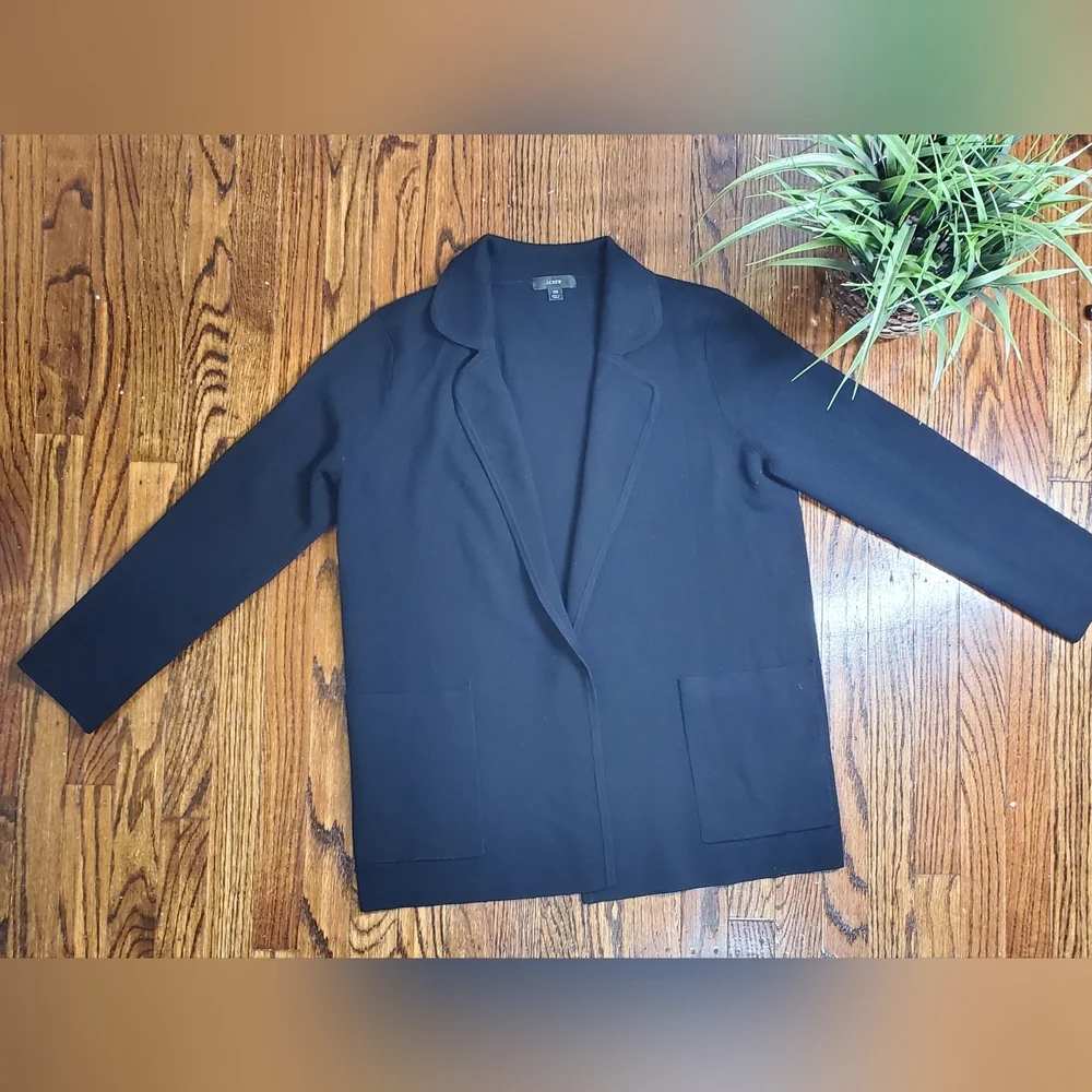 J. Crew Women's Blazer 365 Sophie Merino Wool Blend Swaeter Cardigan Black Sz XS